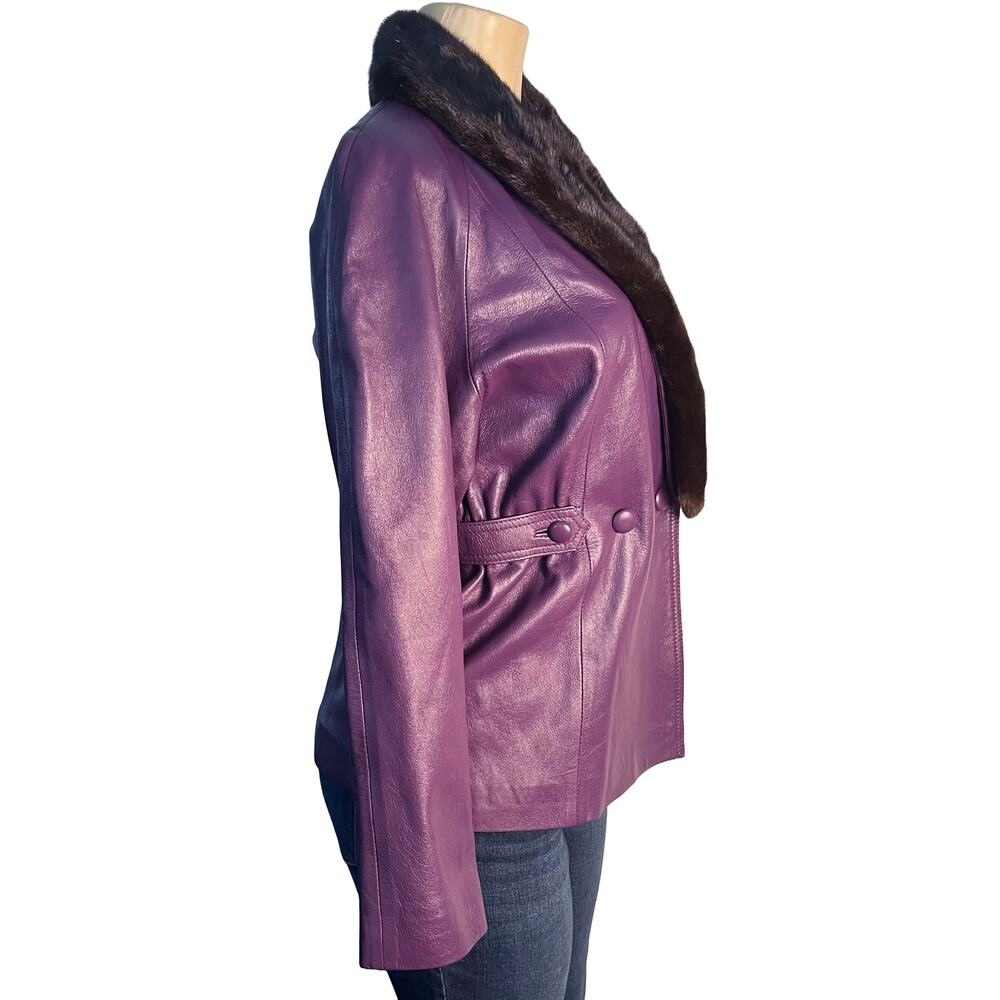 Vintage, Purple Leather Jacket with Faux Fur Collar Size S - Picture 2 of 8